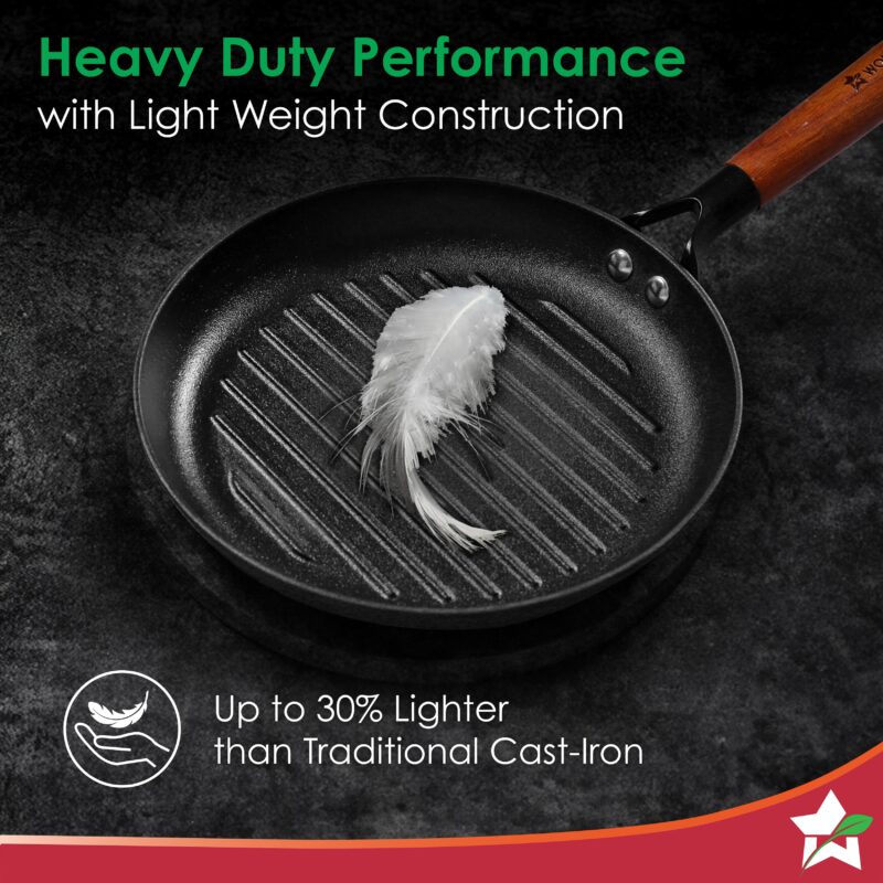 Pre-Seasoned Ferro Light 24cm Grill Pan| 2.5MM | Acacia Wooden Handles | Gravity Moulding Technology | No Chemical Coating |10 Year Warranty - Image 2