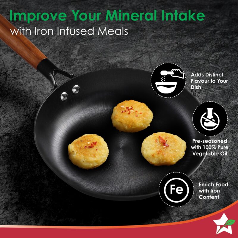 Pre-Seasoned Ferro Light 20cm Cast Iron Fry Pan | 800 ml | Acacia Wooden Handles | Gravity Moulding Technology | No Chemical Coating | 10 Year Warranty - Image 3