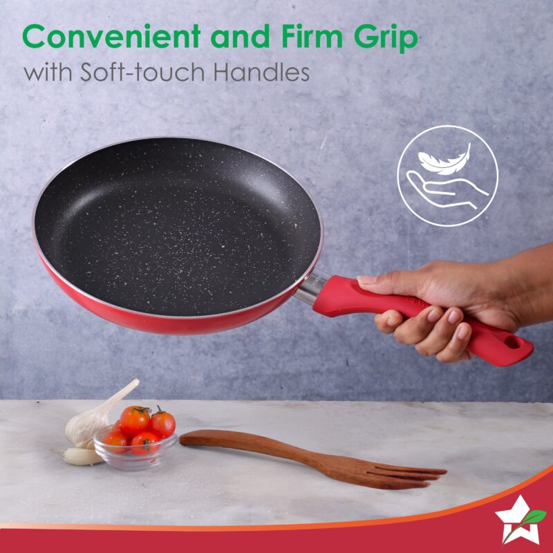 Milano Non-stick Cookware 4 Pc Set | Dosa Tawa, Fry Pan, Kadhai for cutlets, curries, dosas | PFOA Free | Virgin Aluminium | Energy Efficient | Dishwasher Safe | 2-year Warranty | Red&Black - Image 3