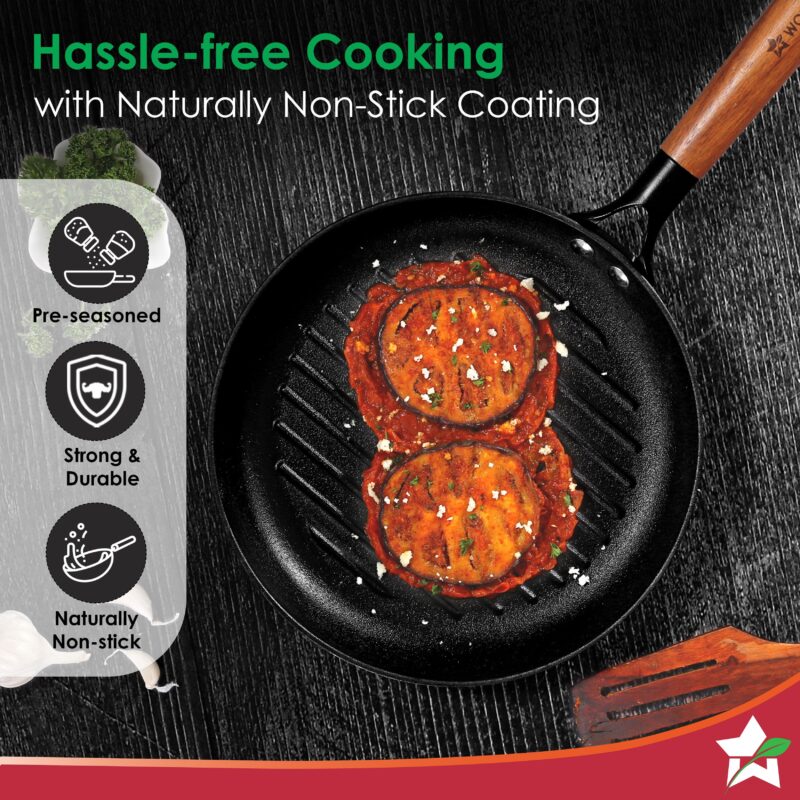 Pre-Seasoned Ferro Light 24cm Grill Pan| 2.5MM | Acacia Wooden Handles | Gravity Moulding Technology | No Chemical Coating |10 Year Warranty - Image 4