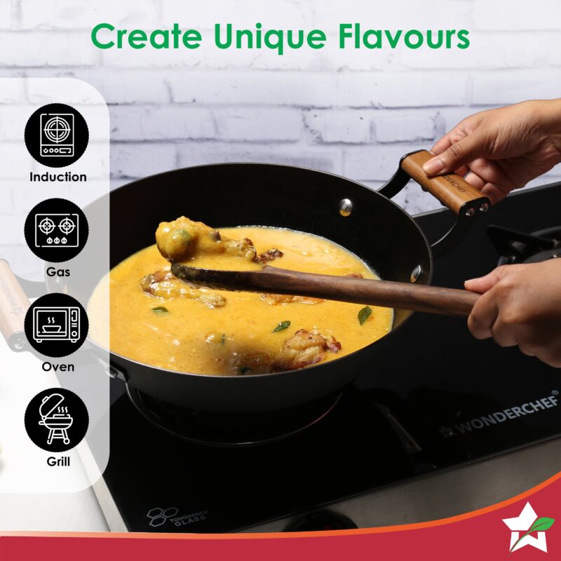Pre-Seasoned Ferro Light 28cm Kadhai | 3.2L | Acacia Wooden Handles | Gravity Moulding Technology | No Chemical Coating |10 Year Warranty - Image 6
