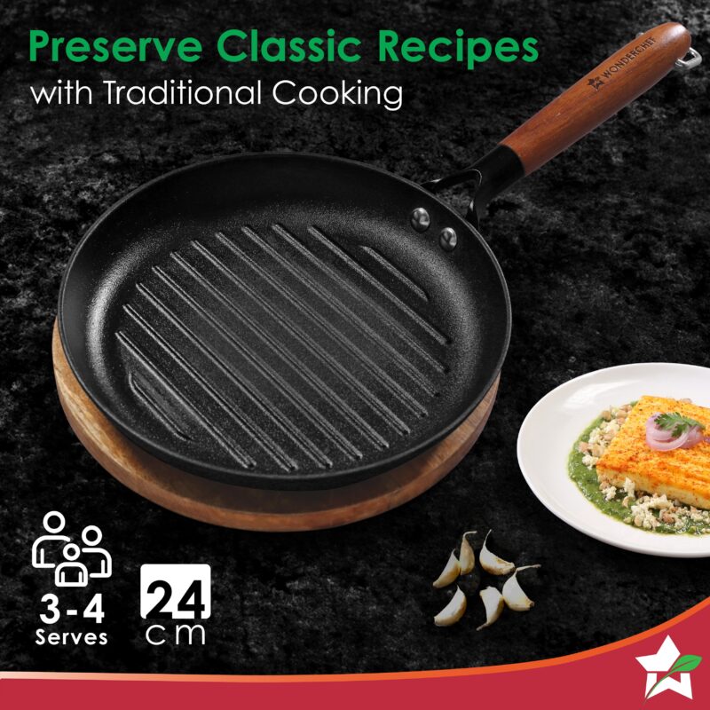 Pre-Seasoned Ferro Light 24cm Grill Pan| 2.5MM | Acacia Wooden Handles | Gravity Moulding Technology | No Chemical Coating |10 Year Warranty - Image 7