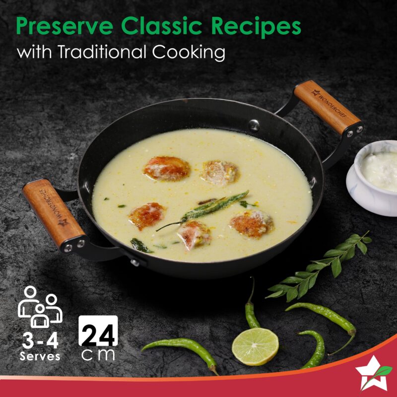 Pre-Seasoned Ferro Light 24cm Kadhai | 2.3L | Acacia Wooden Handles | Gravity Moulding Technology | No Chemical Coating |10 Year Warranty - Image 7