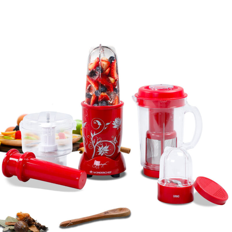 Nutri-blend Juicer, Mixer, Grinder, Smoothie Maker & Chopper | Complete Kitchen Machine | 22000 RPM Blender, Chopper, Juicer | 500W 100% Full Copper Motor | SS Blades | 4 Unbreakable Jars | 2 Years Warranty | Recipe Book By Chef Sanjeev Kapoor | Red - Image 5