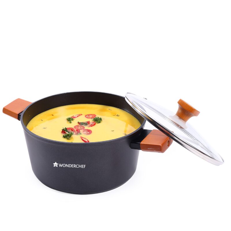 Caesar Non-Stick Casserole with Lid, German Beechwood Handle, Pure Grade Aluminium, Induction Bottom, 5 mm, Black, 5 Years Warranty - Image 6