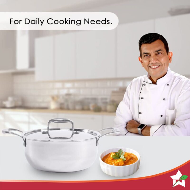 Nigella Tri-ply Stainless Steel 20 cm Casserole | 3 Litres | 2.6mm Thickness | Induction base | Compatible with all cooktops | Riveted Cool-Touch Handle | 10 Year Warranty - Image 2