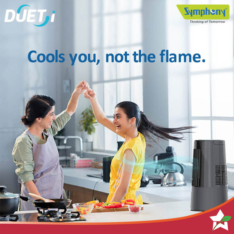 Symphony Duet-i | Kitchen Cooling Fan | Touchscreen Control | Honeycomb Cooling Pad | Low Noise Fan | Water level Indicator | Moodlight and Ice-water Chamber | Black - Image 2