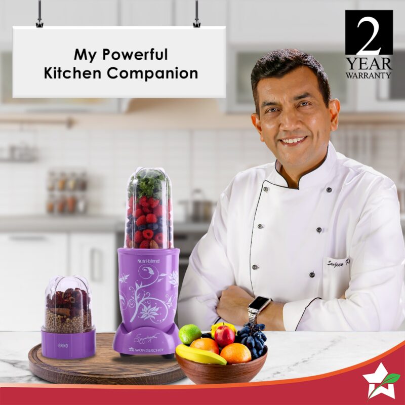 Nutri Blend Orchid, 22000 RPM 100% Full Copper Motor, 2 Unbreakable Jars, 400 W, 2 Years Warranty, Recipe book by Chef Sanjeev Kapoor, Orchid - Image 2