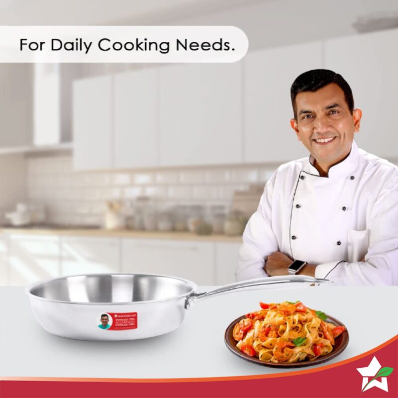 Nigella Tri-ply Stainless Steel 24 cm Fry Pan | 2 Litres | 2.5mm Thickness | With Induction base | Compatible with all cooktops | Riveted Cool-Touch Handle | 10 Year Warranty - Image 2