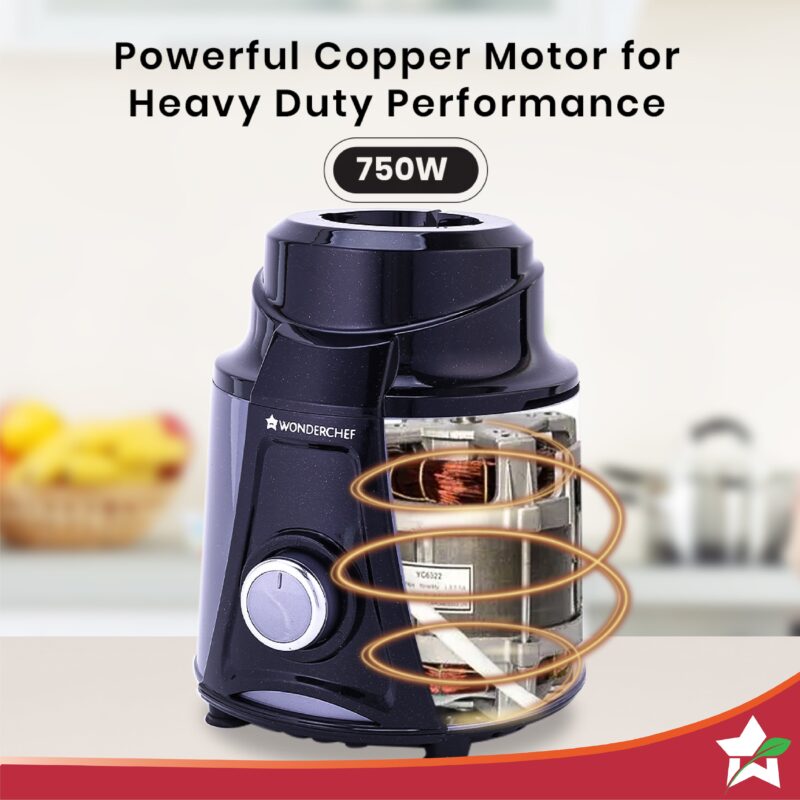 Galaxy Mixer Grinder 750W 100% Copper Motor, 4 Stainless Steel Jars, Black & Grey, 5 Years Warranty - Image 2