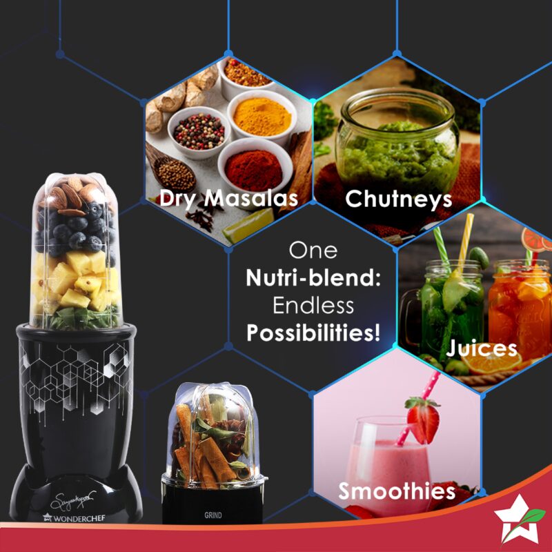 Nutri Blend Photon with Sipper Lid, Mixer, Grinder, Blender & Smoothie Maker | 400 W 22000 RPM 100% Full Copper Motor | Stainless steel Blades | 2 unbreakable jars | 2 Years warranty | Recipe book by Chef Sanjeev Kapoor | Black - Image 2