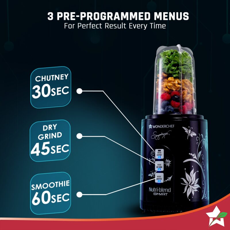 Nutri Blend Smart CKM Automatic Mixer Grinder with Dual Pulse Function|22000 RPM|100% Full Copper Motor|2 Unbreakable Jars|500 W|2 Years Warranty|Recipe book by Chef Sanjeev Kapoor| Black - Image 2