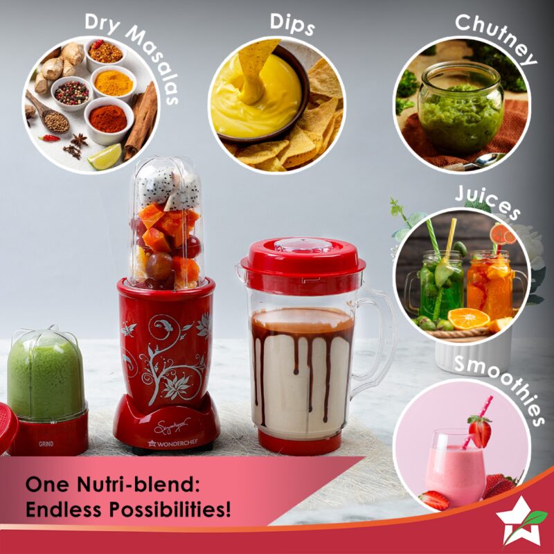 Nutri-blend Juicer, Mixer, Grinder, Blender & Smoothie Maker |500W 22000 RPM 100% Full Copper Motor | Stainless steel Blades | 3 unbreakable jars | 2 Years warranty | Recipe book by Chef Sanjeev Kapoor | Red - Image 3