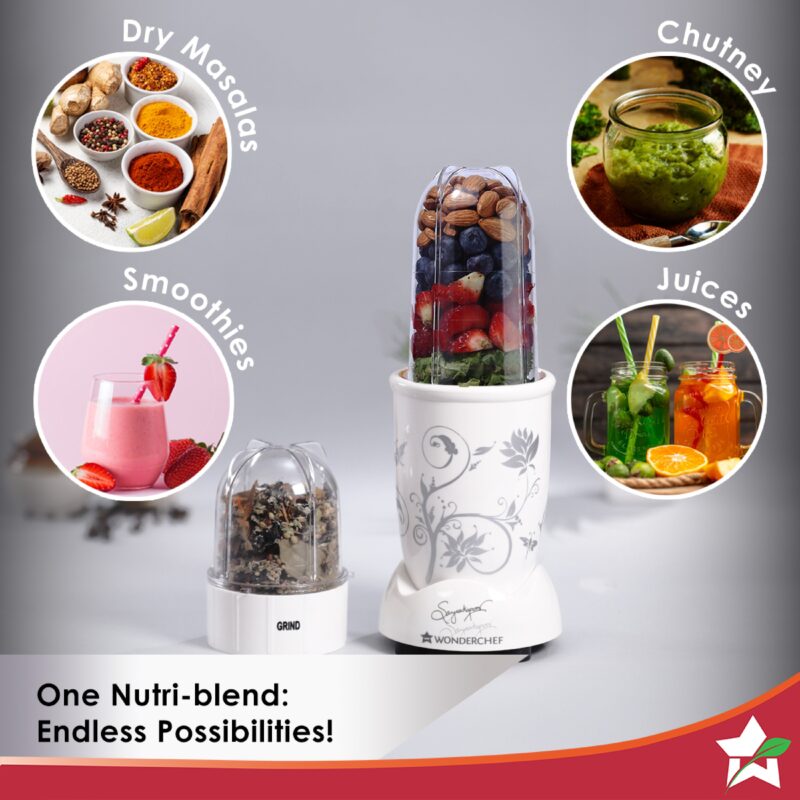 Nutri-blend, 400W, 22000 RPM 100% Full Copper Motor, Mixer-Grinder, Blender, SS Blades, 2 unbreakable Jars, 2 Years warranty, White, Recipe Book By Chef Sanjeev Kapoor - Image 2