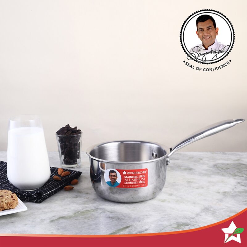 Nigella Tri-ply Stainless Steel 16 cm Sauce Pan | 1.5 Liters | 2.6mm Thickness | Silver - Image 3