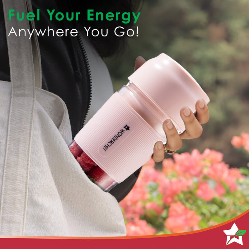 Nutri-Cup Portable Blender | USB Charging | Smoothie maker | SS Blades | Battery Operated Rechargeable Blender | 300ml | Compact Size | Pink - Image 2