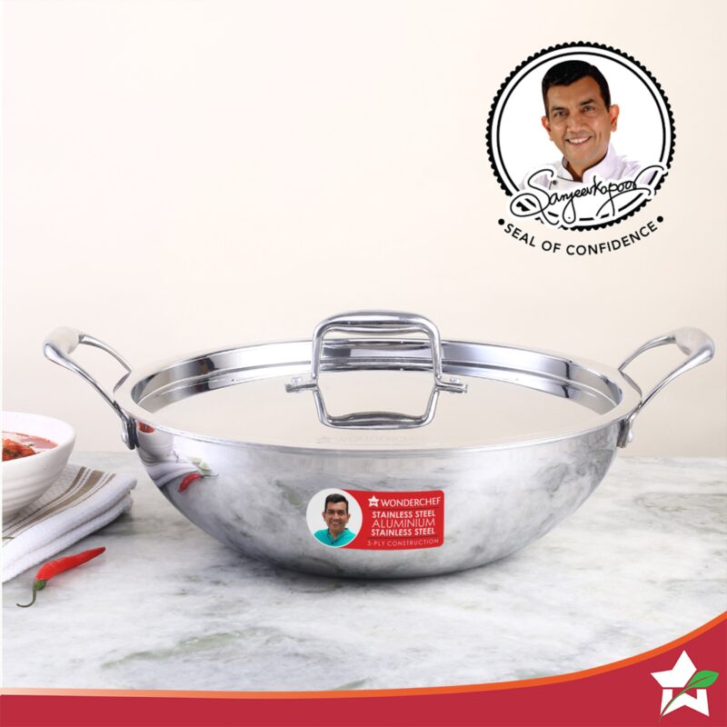 Nigella Tri-ply Stainless Steel 20 cm Kadhai with Lid | 1.5 Litres | 2.6mm Thickness | Kadhai with Induction base | Compatible with all cooktops | Riveted Cool-Touch Handle | 10 Year Warranty - Image 2