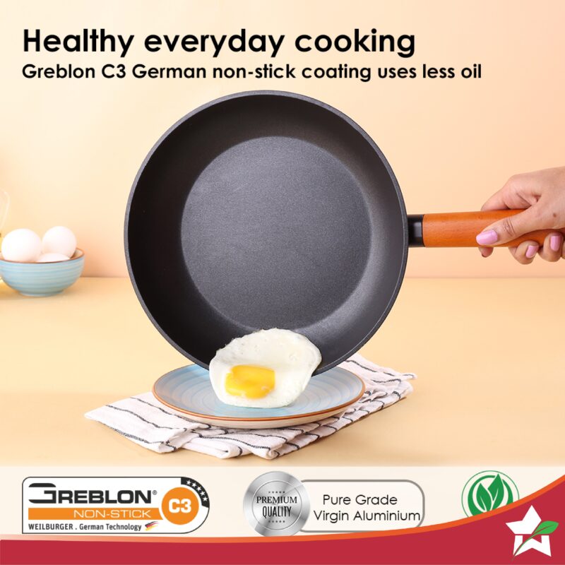 Caesar Forged Fry Pan, 20cm, Black, Healthy Greblon C3 Non-stick Coating, Made from Virgin Aluminium, PFOA Free, German Beechwood Handles, Use for Frying, Sauteing, Roasting, Easy to Clean - Image 2