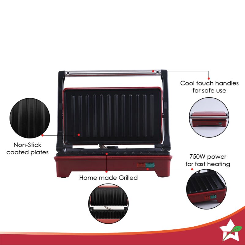 Sanjeev Kapoor Tandoor Mini Plus | Crimson Edge Electric Contact Grill & Sandwich Maker| 3-in-1 Toaster, Griller & Sandwich Maker| Cool Touch Handle|Auto Shut Off | 1 Year Warranty| Red - Image 2
