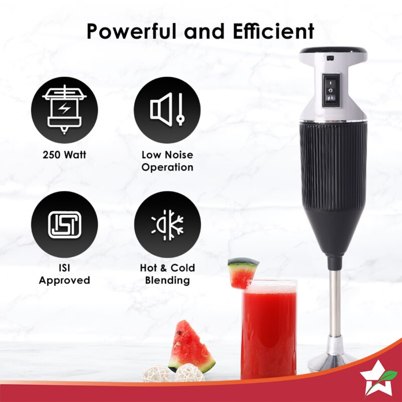 Prima Plus Electric 250W Hand Blender | Portable | Hot & Cold Blending | Food Grade SS Blades | 2 Speed Button | 3 Removable Blades for Blending, Whisking, Chopping | Make Puree, Baby Food, Soup, Smoothie | Wall Mount Holder | 2 Years Warranty | Black - Image 2