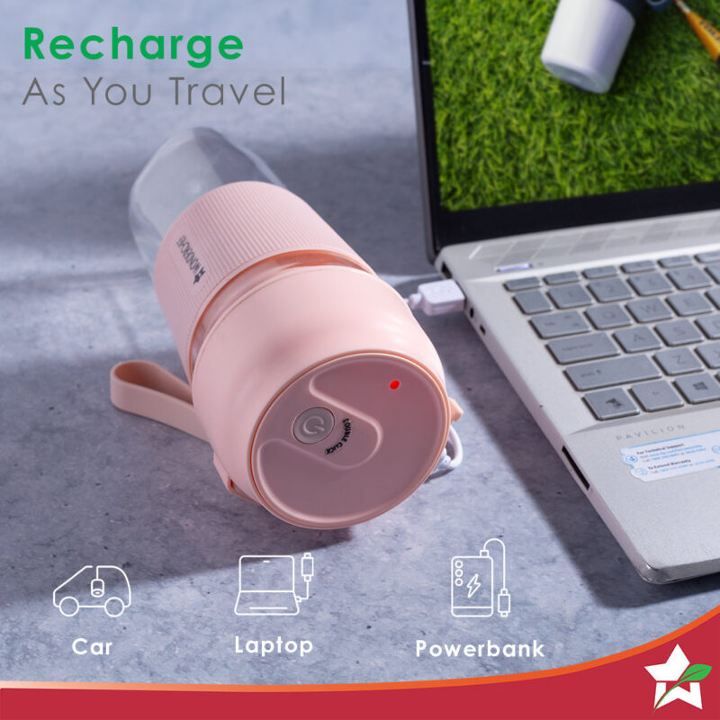 Nutri-Cup Portable Blender | USB Charging | Smoothie maker | SS Blades | Battery Operated Rechargeable Blender | 300ml | Compact Size | Pink - Image 3