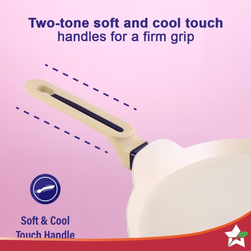 Bellagio Ceramic Non-stick 4 pc Cookware Set, Kadhai with Lid, Fry Pan & Dosa Tawa, Electric Blue, 2 Years Warranty - Image 3