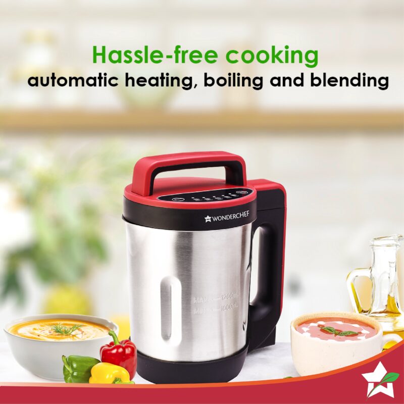 NEO Automatic Soup Maker | 1.0 Litre | 800W Heater | SS Blades & Bowl (Jug) | Soup in just 20 mins | 2 Years Warranty | Red & Black - Image 3