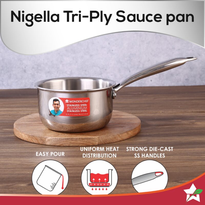 Nigella Tri-ply Stainless Steel 16 cm Sauce Pan | 1.5 Liters | 2.6mm Thickness | Silver - Image 4