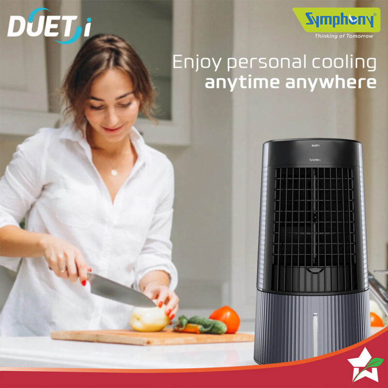 Symphony Duet-i | Kitchen Cooling Fan | Touchscreen Control | Honeycomb Cooling Pad | Low Noise Fan | Water level Indicator | Moodlight and Ice-water Chamber | Black - Image 4