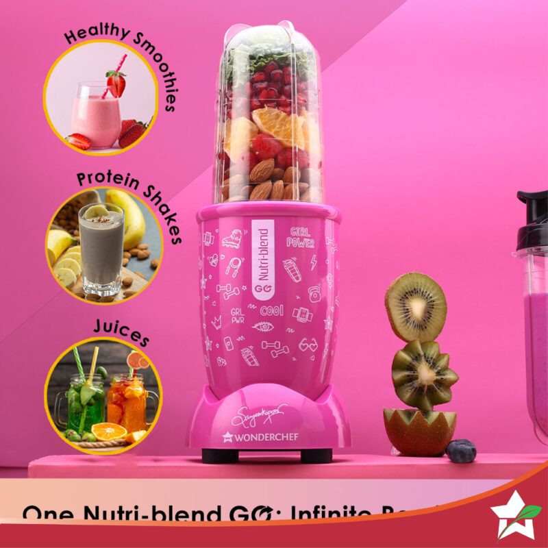Wonderchef Renewed Nutri-blend GO, 22000 RPM 100% Full Copper Motor, 1 Unbreakable Jar, 400 W, 1 Year Warranty, Recipe book by Chef Sanjeev Kapoor, Pink - Image 3