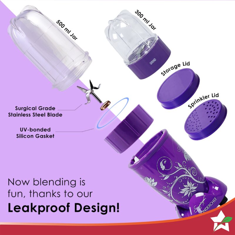 Nutri-blend, 500W, 22000 RPM 100% Full Copper Motor, Mixer-Grinder, Blender, SS Blades, 2 unbreakable Jars, 2 Years warranty, Purple, Recipe Book By Chef Sanjeev Kapoor - Image 3