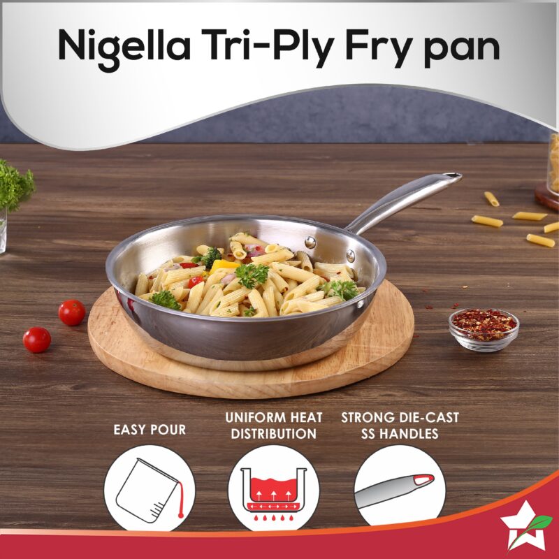 Nigella Tri-ply Stainless Steel 22 cm Fry Pan | 1.8 Litres | 2.5 mm Thickness | With Induction base | Compatible with all cooktops | Riveted Cool-Touch Handle | 10 Year Warranty - Image 4
