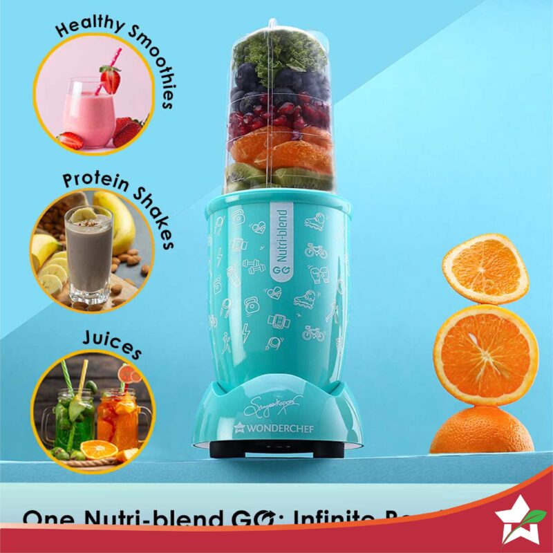 Nutri-blend GO, 22000 RPM 100% Full Copper Motor, 1 Unbreakable Jar, 400 W, 2 Years Warranty, Recipe book by Chef Sanjeev Kapoor, Mint - Image 4