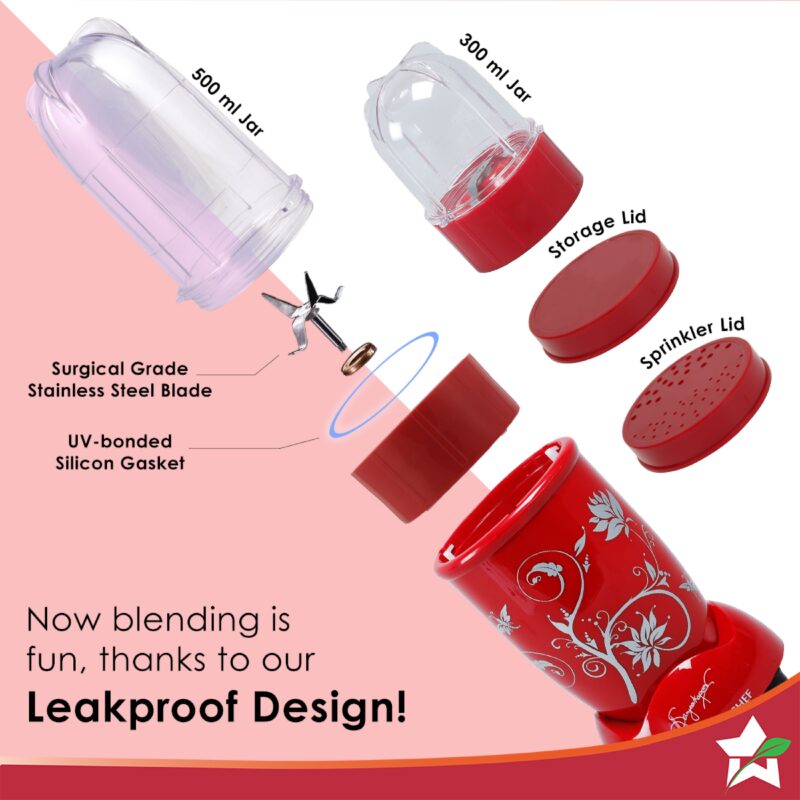 Nutri-blend, 500W, 22000 RPM 100% Full Copper Motor, Mixer-Grinder, Blender, SS Blades, 2 Unbreakable Jars, 2 Years warranty, Red, Recipe Book By Chef Sanjeev Kapoor - Image 3