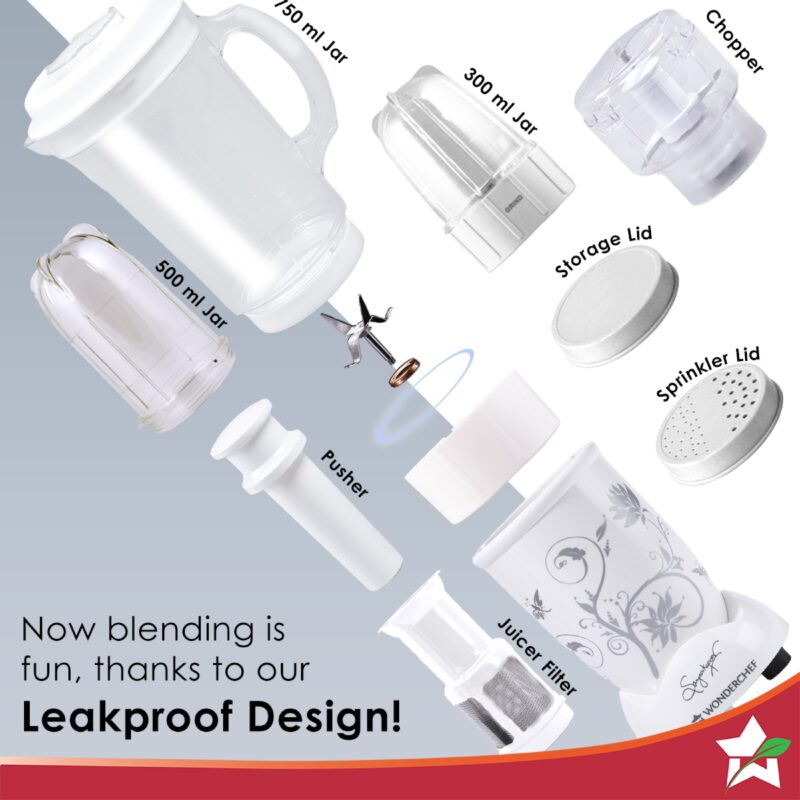 Nutri-blend Juicer, Mixer, Grinder, Smoothie Maker & Chopper | Complete Kitchen Machine | 22000 RPM Blender, Chopper, Juicer | 400W 100% Full Copper Motor | SS Blades | 4 Unbreakable Jars | 2 Years Warranty | Recipe Book By Chef Sanjeev Kapoor | White - Image 4