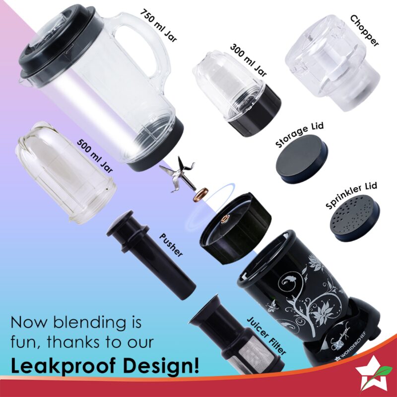 Nutri-blend Juicer, Mixer, Grinder, Smoothie Maker & Chopper | Complete Kitchen Machine | 22000 RPM Blender, Chopper, Juicer | 500W 100% Full Copper Motor | SS Blades | 4 Unbreakable Jars | 2 Years Warranty | Recipe Book By Chef Sanjeev Kapoor | Black - Image 3