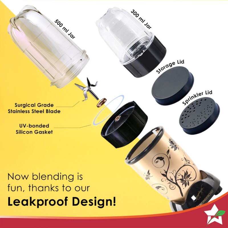 Nutri-blend Juicer, Mixer, Grinder, Smoothie Maker & Chopper | Complete Kitchen Machine | 22000 RPM Blender, Chopper, Juicer | 500W 100% Full Copper Motor | SS Blades | 4 Unbreakable Jars | 2 Years Warranty | Recipe Book By Chef Sanjeev Kapoor | Champagne - Image 3