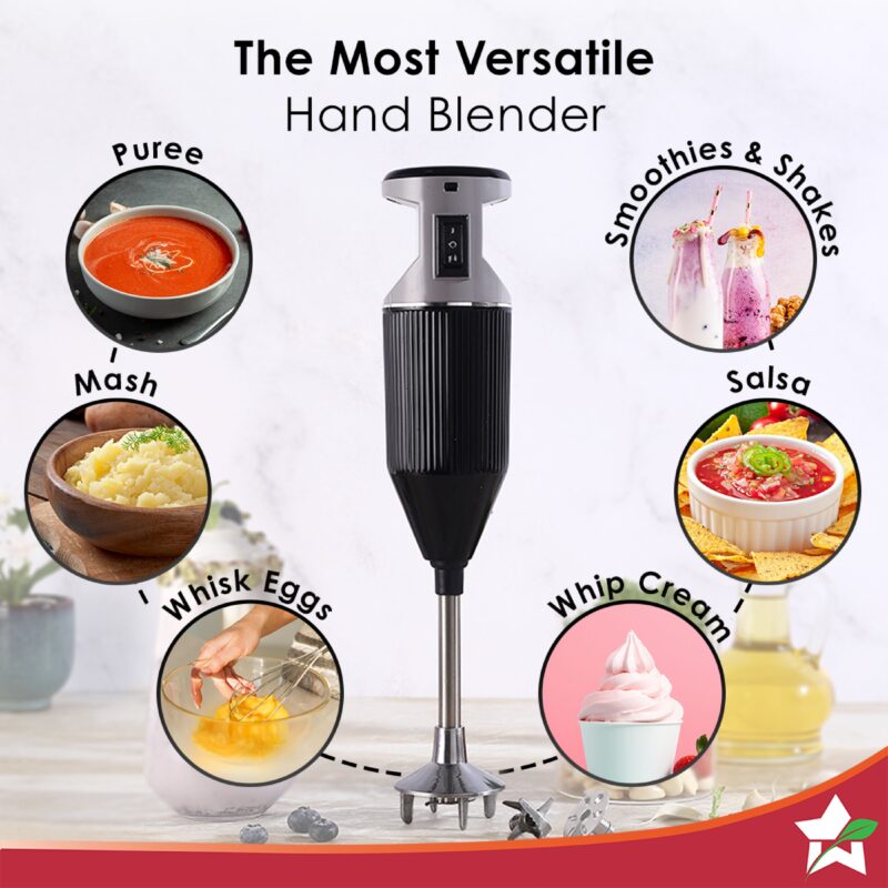 Prima Plus Electric 250W Hand Blender | Portable | Hot & Cold Blending | Food Grade SS Blades | 2 Speed Button | 3 Removable Blades for Blending, Whisking, Chopping | Make Puree, Baby Food, Soup, Smoothie | Wall Mount Holder | 2 Years Warranty | Black - Image 4