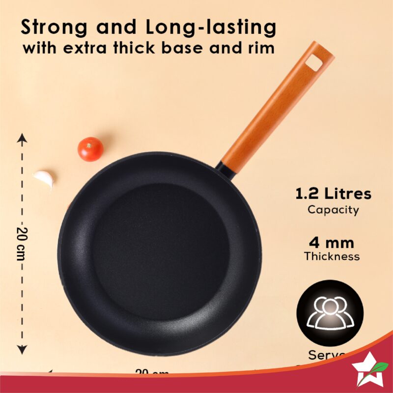 Caesar Forged Fry Pan, 20cm, Black, Healthy Greblon C3 Non-stick Coating, Made from Virgin Aluminium, PFOA Free, German Beechwood Handles, Use for Frying, Sauteing, Roasting, Easy to Clean - Image 4