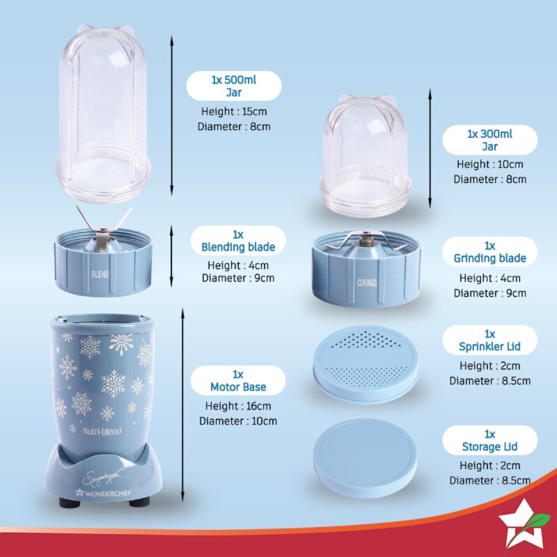 Nutri Blend Snowflakes, 22000 RPM 100% Full Copper Motor, 2 Unbreakable Jars, 500W, 2 Years Warranty, Recipe book by Chef Sanjeev Kapoor, Blue - Image 3