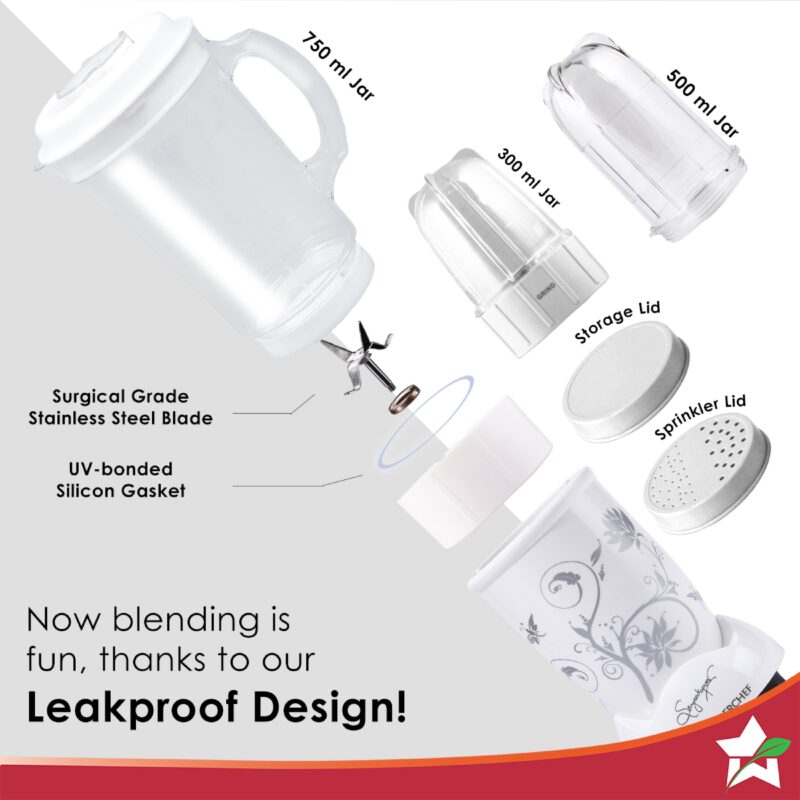 Nutri-blend Juicer, Mixer, Grinder, Blender & Smoothie Maker | 400W 22000 RPM 100% Full Copper Motor | Stainless steel Blades | 3 unbreakable jars | 2 Years warranty | Recipe book by Chef Sanjeev Kapoor | White - Image 4