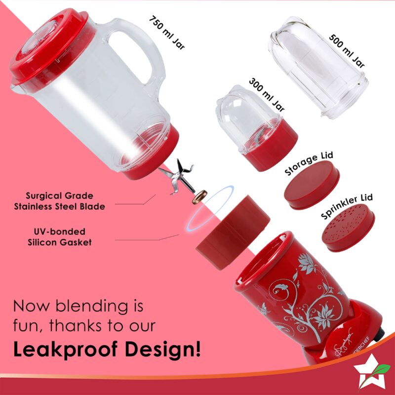 Nutri-blend Juicer, Mixer, Grinder, Blender & Smoothie Maker |500W 22000 RPM 100% Full Copper Motor | Stainless steel Blades | 3 unbreakable jars | 2 Years warranty | Recipe book by Chef Sanjeev Kapoor | Red - Image 2