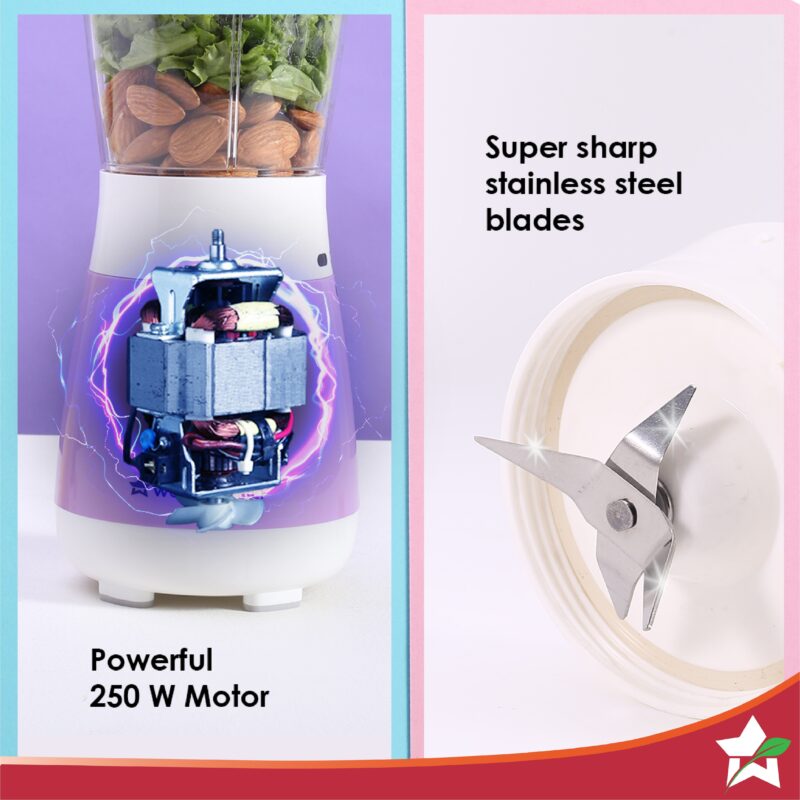 Orchid Personal Blender, 250W Copper Motor, 600ml Transparent Jar, Stainless Steel Blades for Perfect Blending, Hassle Free Blending of Fruits & Vegetable Juices, Protein Shakes, Smoothies - Image 4