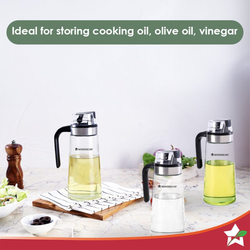 Glass Oil Pourer with Nozzle and Lid, For Kitchen, 600ml, Oil Container & Oil Pourer, Transparent, Air Tight, Spill Proof, For Cooking Oil, Olive Oil, Vinegar - Image 4