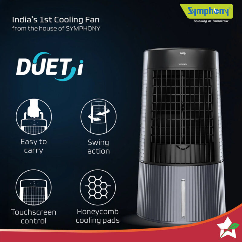 Symphony Duet-i | Kitchen Cooling Fan | Touchscreen Control | Honeycomb Cooling Pad | Low Noise Fan | Water level Indicator | Moodlight and Ice-water Chamber | Black - Image 5