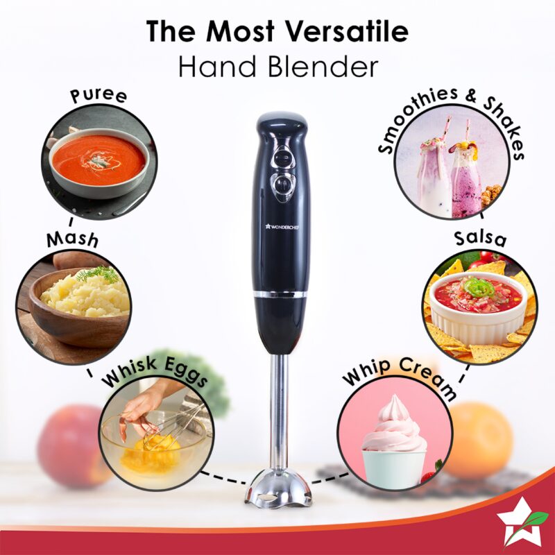 Prima Electric 180 W Hand Blender I Portable | Compact Easy Grip Body I Single Push Button Operation | Sharp Food Grade Anti Rust Stainless Steel Blades | Make Puree, Baby Food, Soup, Smoothie | Detachable Stainless Steel Shaft | 2 Years Warranty | Black - Image 4