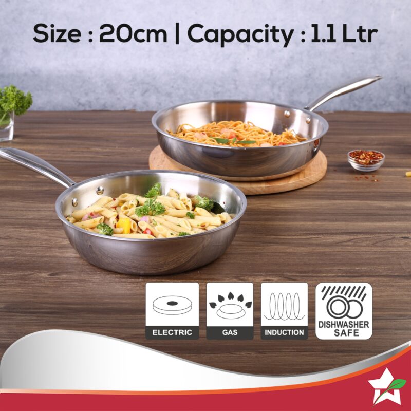 Nigella Tri-ply Stainless Steel 20 cm Fry Pan | 1.1 Litre | 2.5mm Thickness | With Induction base | Compatible with all cooktops | Riveted Cool-Touch Handle | 10 Year Warranty - Image 6