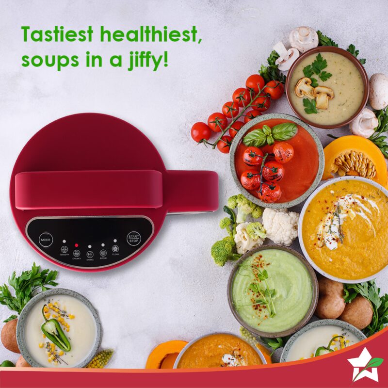 NEO Automatic Soup Maker | 1.0 Litre | 800W Heater | SS Blades & Bowl (Jug) | Soup in just 20 mins | 2 Years Warranty | Red & Black - Image 5