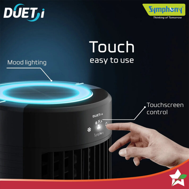 Symphony Duet-i | Kitchen Cooling Fan | Touchscreen Control | Honeycomb Cooling Pad | Low Noise Fan | Water level Indicator | Moodlight and Ice-water Chamber | Black - Image 6