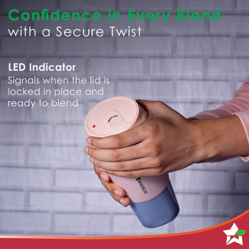 Nutri-Cup Portable Blender | USB Charging | Smoothie maker | SS Blades | Battery Operated Rechargeable Blender | 300ml | Compact Size | Pink - Image 5